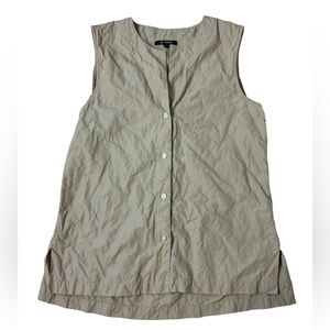 Kal Rieman Beige Tan Button Down Sleeveless Tunic Tank Size Small